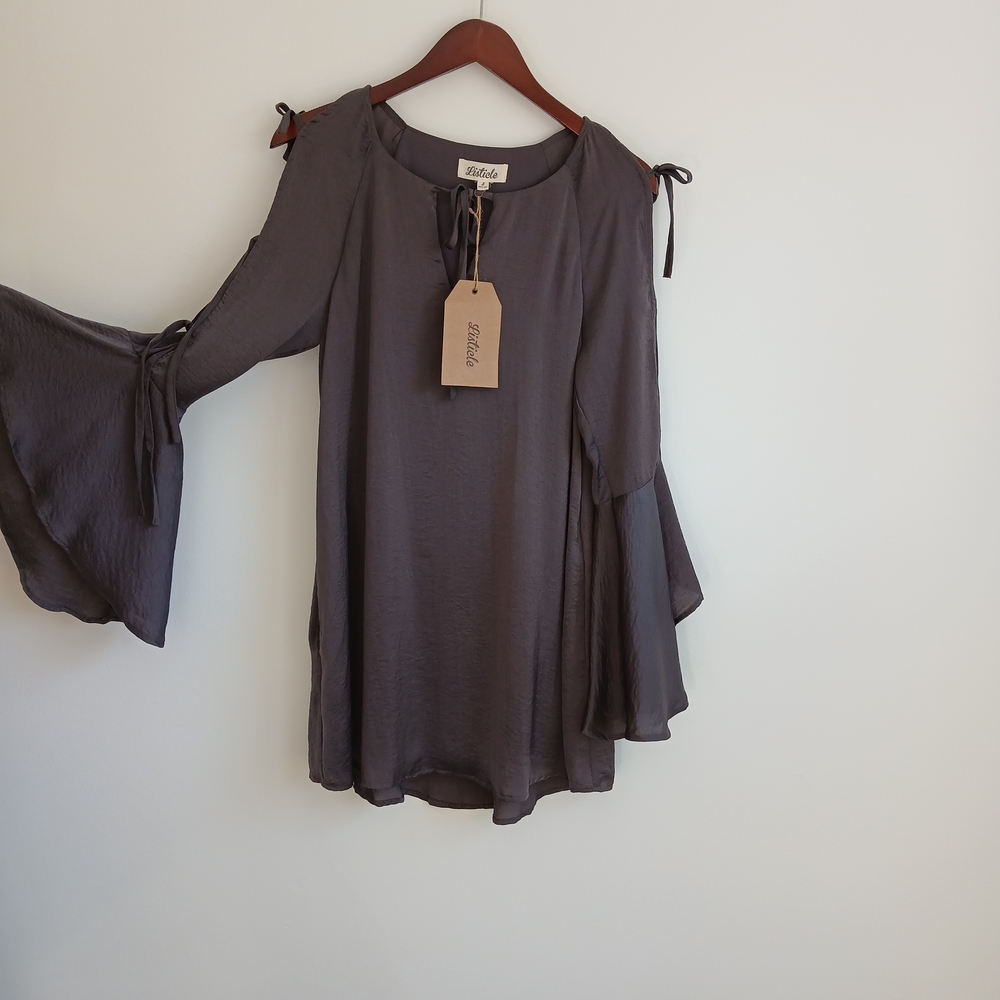 Listicle- Charcoal- Women's Slit-Tie Dress- Size Small- NWT - Picture 8 of 9